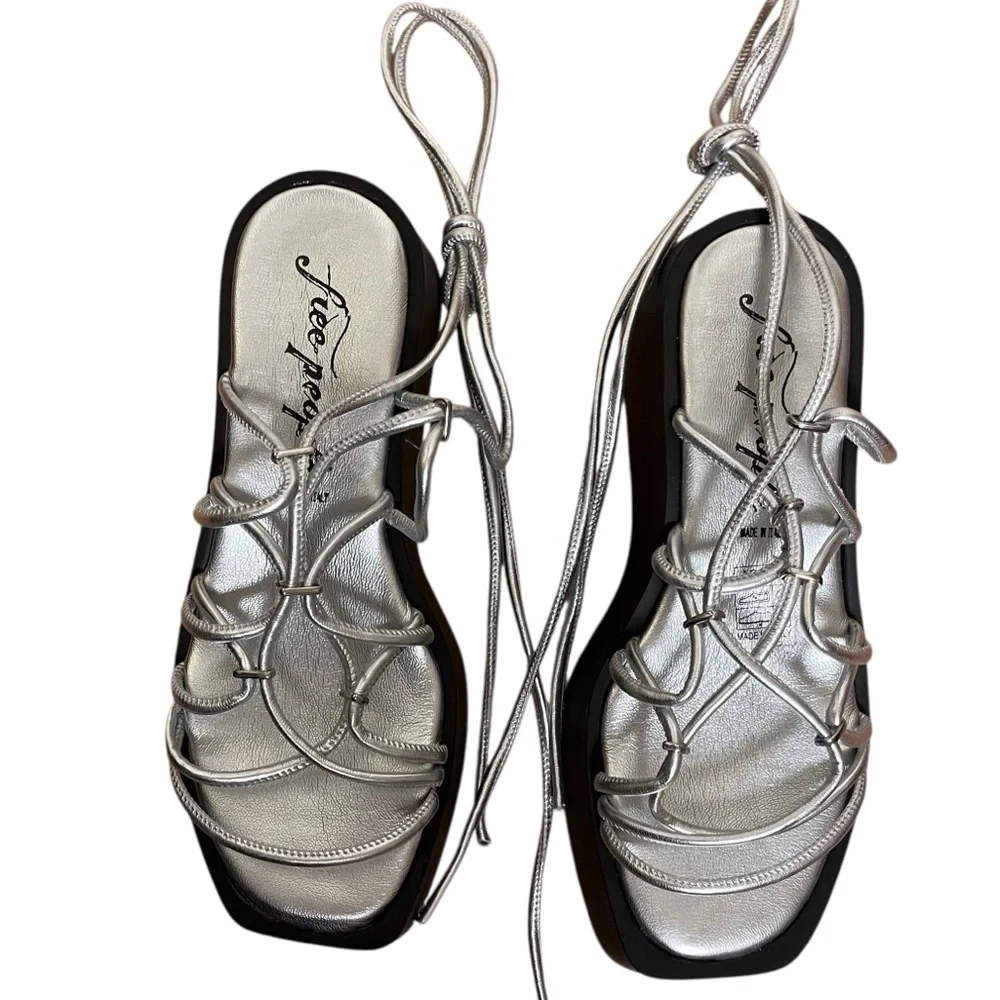 Free People Georgie Sandal Silver Lace-Up Platform Sandals Chunky Flatform 37